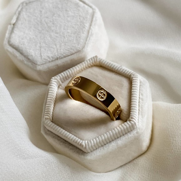 Gold Circle Plus Symbol Band Ring - Picture 2 of 7